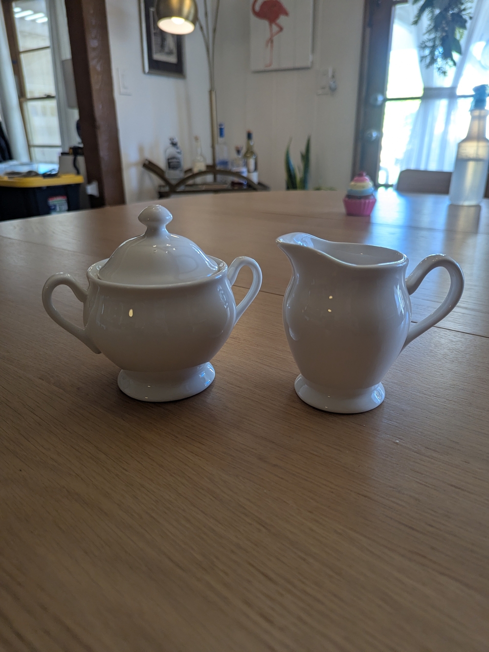 Cost Plus World Market White Porcelain Sugar Bowl with Lid and Matching Creamer